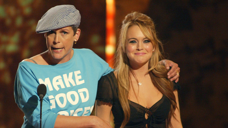 Jamie Lee Curtis speaking with Lindsay Lohan
