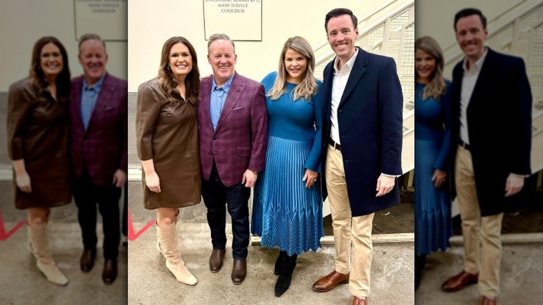 Sarah Huckabee Sanders wearing brown dress at CPAC 2025