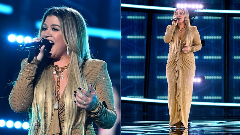 Kelly Clarkson performing at the 2020 Billboard Music Awards