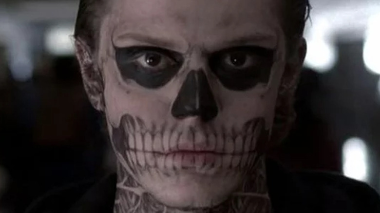 Evan Peters with scary skeleton face
