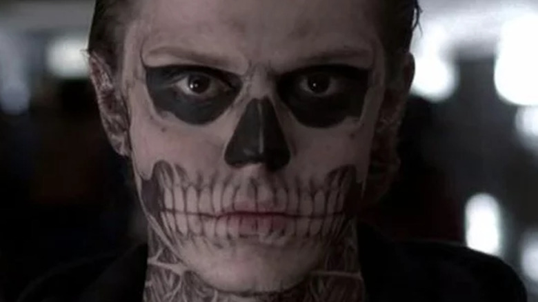 Evan Peters with scary skeleton face