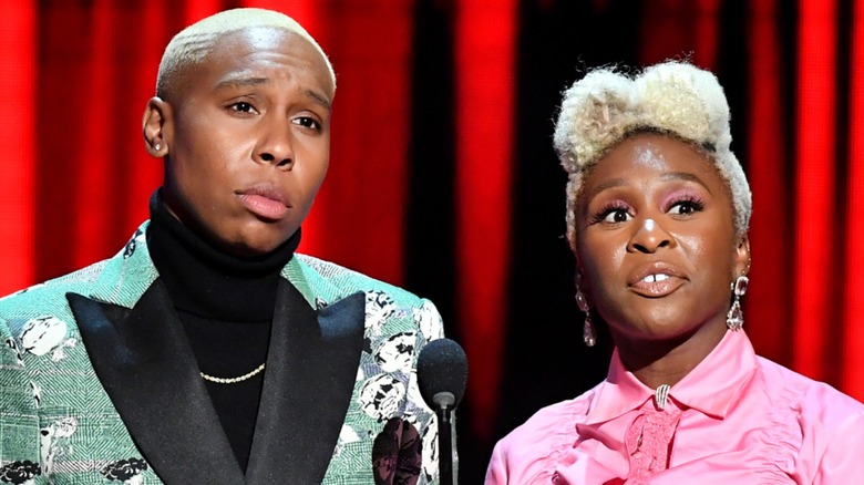 Cynthia Erivo and Lena Waithe presenting an award together on stage