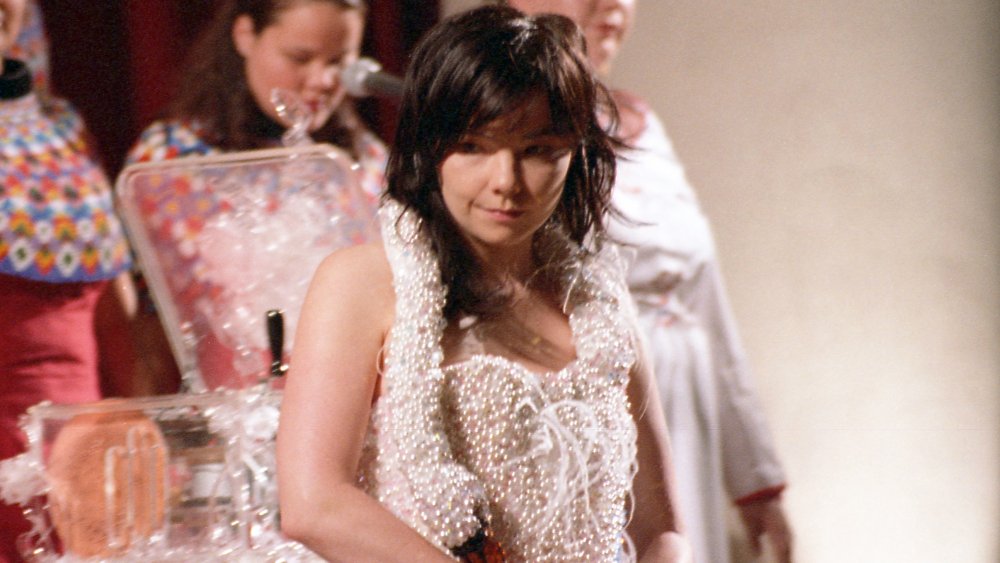 Björk in a swan dress