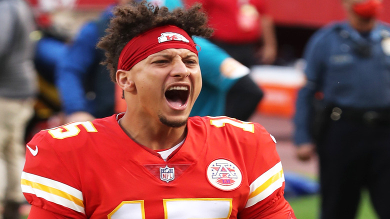 Patrick Mahomes yelling during a game