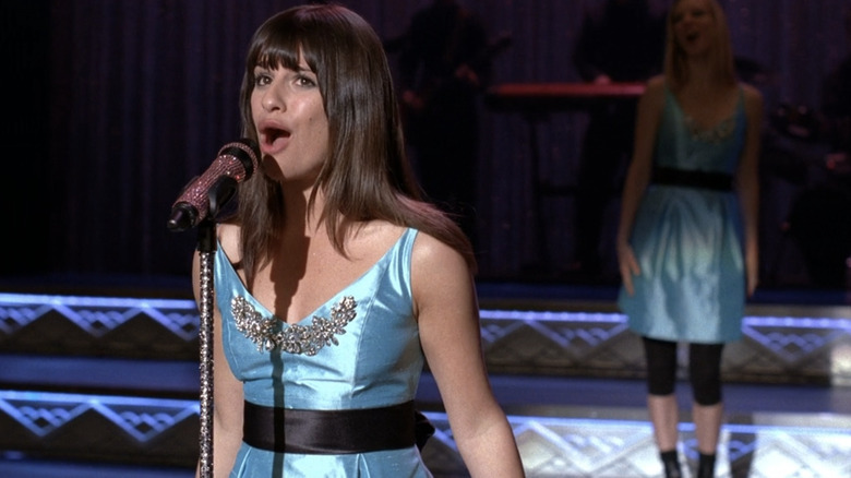 Rachel Berry sings at Regionals while Brittany provides backup in an episode of "Glee"