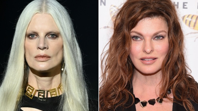 Kristen McMenamy platinum hair, Linda Evangelista posing