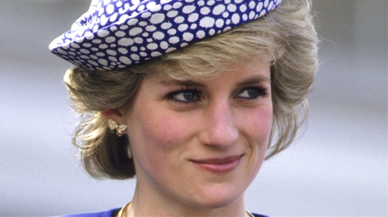 Princess Diana in blue hat, smiling