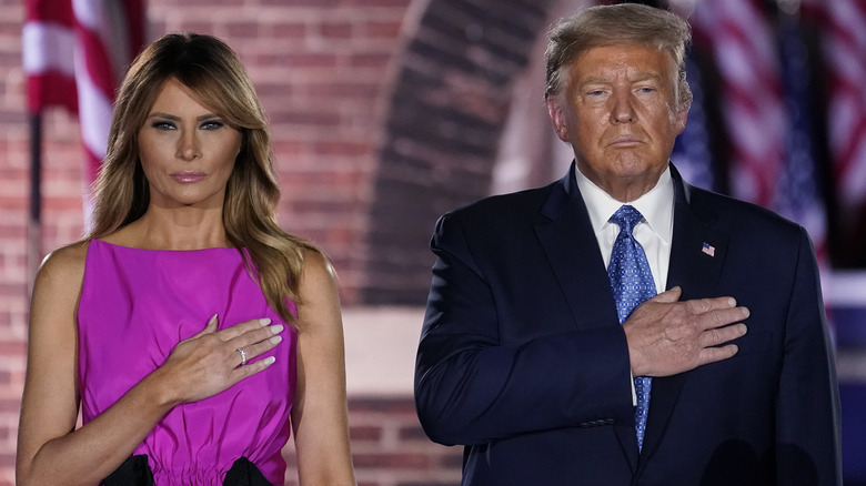 Melania Trump, posing with her husband Donald Trump