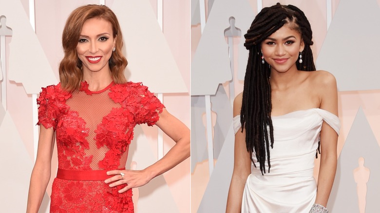 Split image of Giuliana Rancic and Zendaya posing at the 2015 Oscars