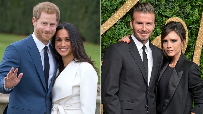 Prince Harry & Meghan Markle, David Beckham & Victoria Beckham posing