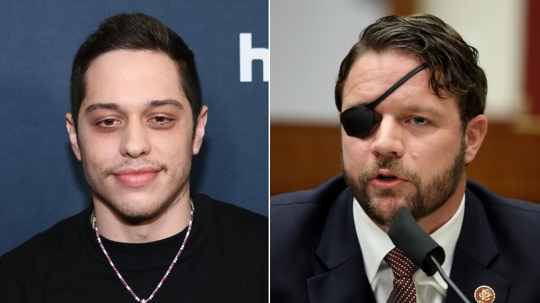 Pete Davidson posing, Dan Crenshaw speaking
