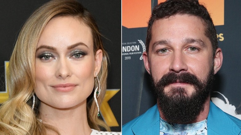 A composite image of Olivia Wilde and Shia LaBeouf smiling