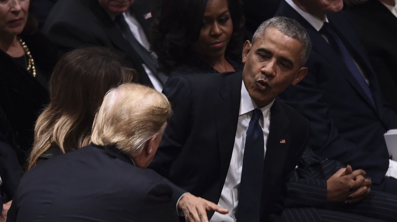Donald Trump and Barack Obama at George H.W. Bush's funeral