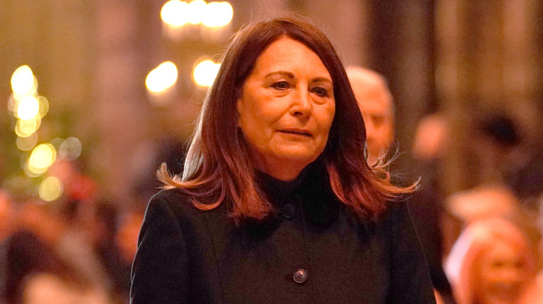 Carole Middleton sad black coat
