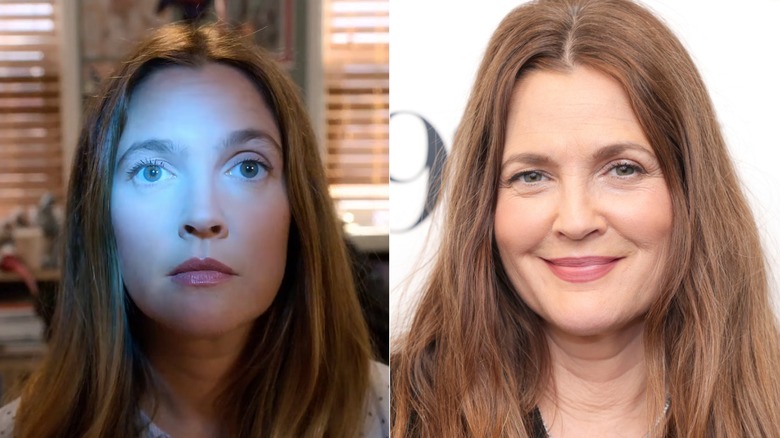 Split image of Drew Barrymore in Santa Clarita Diet, left, and at a 2026 event, right