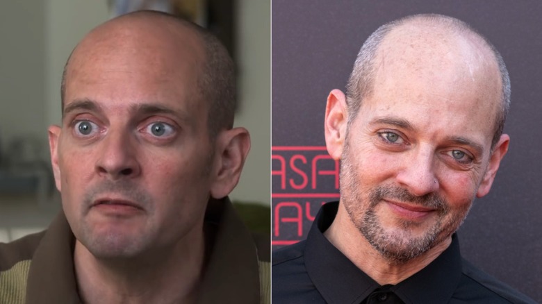 Split image of Jonathan Slavin in Santa Clarita Diet, left, and at a 2024 opening of Cyrano de Bergerac, right
