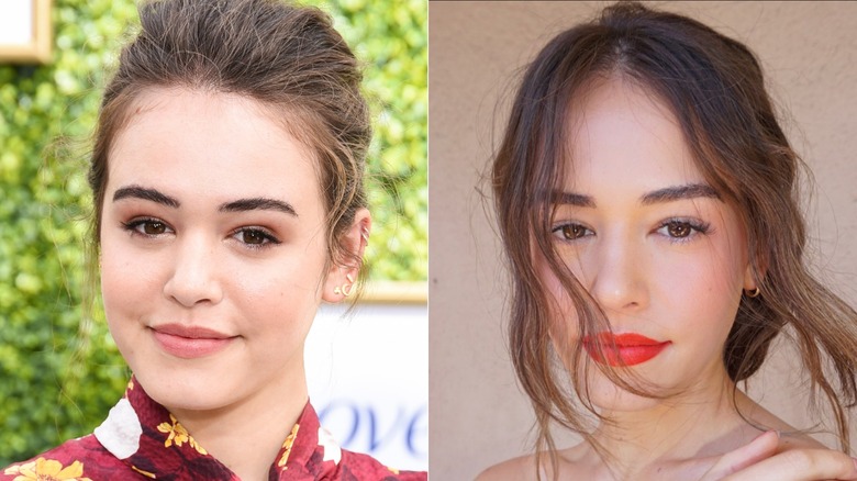 Split image of Kaylee Kaneshiro at a 2018 CW Fall launch event, left, and in a more recent Instagram selfie, right
