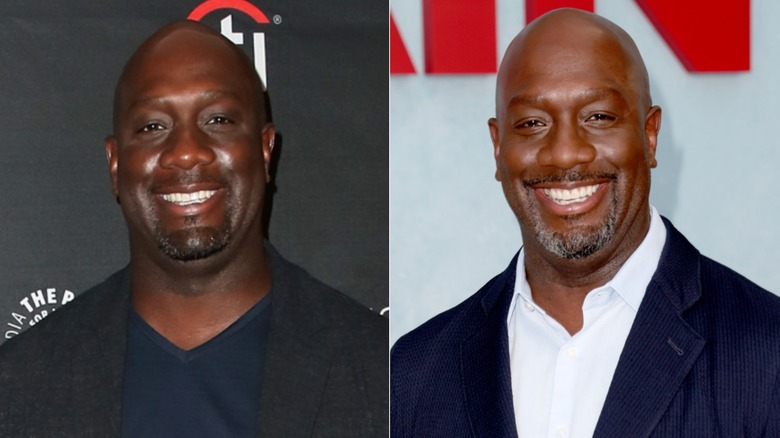 Split image of Richard T. Jones on red carpets in 2018, left, and 2026, right