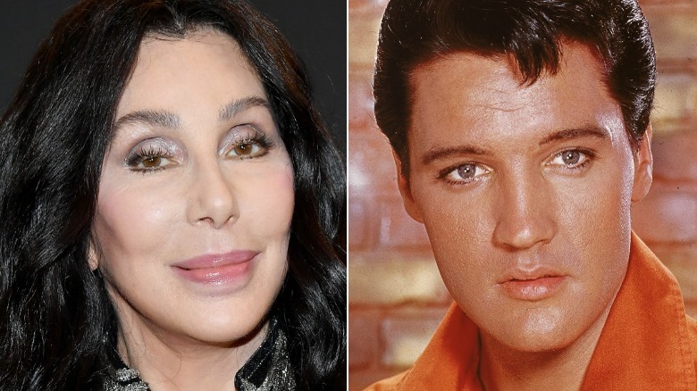 Cher smiling, Elvis staring
