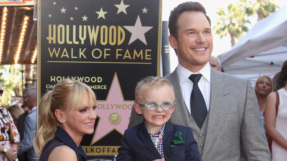 Actor Anna Faris, Jack Pratt and actor Chris Pratt at the Chris Pratt Walk Of Fame Star Ceremony