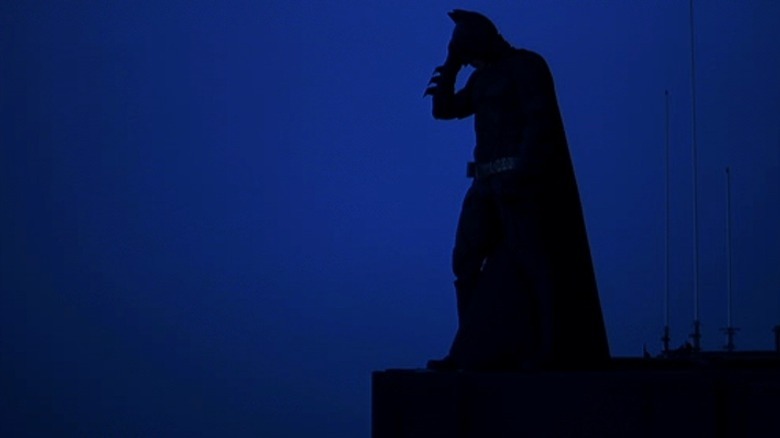 Christian Bale as Batman atop the Sears Tower in The Dark Knight