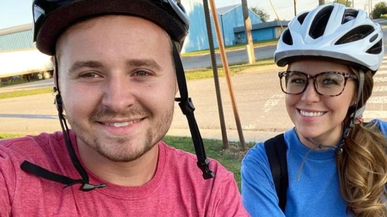 Jed Duggar, Jana Duggar wearing helmets 