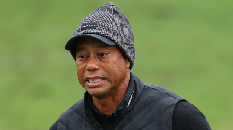 Tiger Woods grimacing