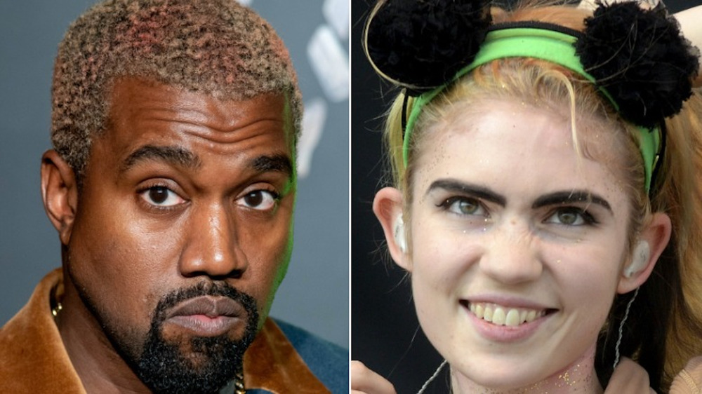 Kanye West staring, Grimes smiling