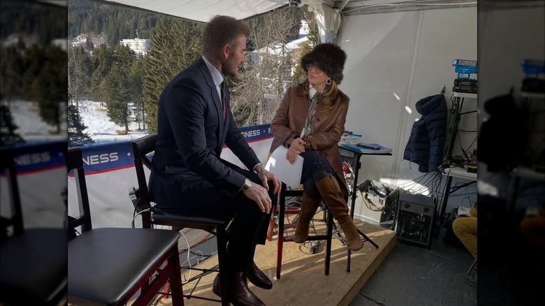Maria Bartiromo interviewing David Beckham
