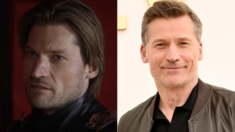 Nikolaj Coster-Waldau as Jaime Lannister in Game of Thrones; Nikolaj Coster-Waldau in a tan leather jacket and black shirt