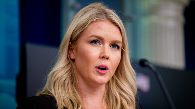Karoline Leavitt speaks during the daily press briefing in the Brady Press Briefing Room at the White House
