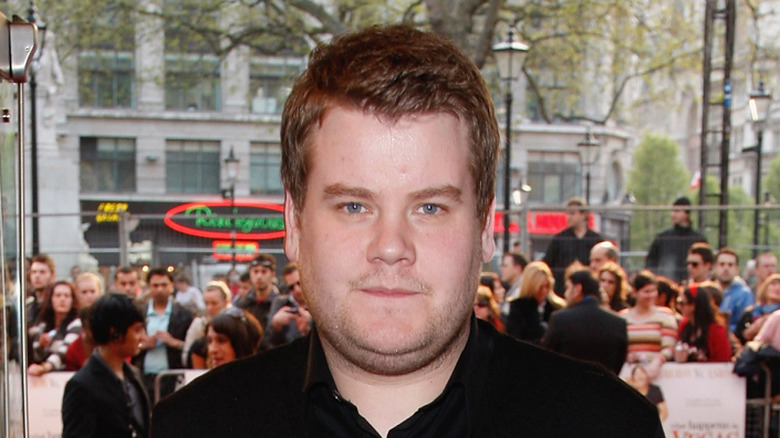 Actor James Corden stands in a theater in front of a crowd at the What Happens in Vegas film premiere on April 22, 2008.