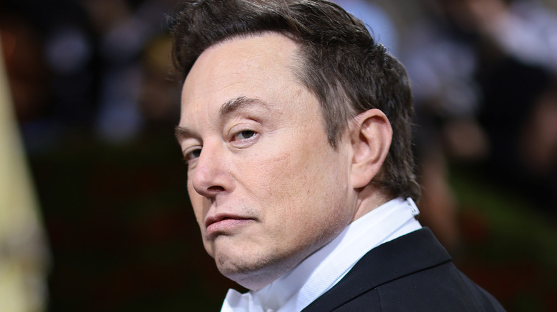 Elon Musk looks back, frowning