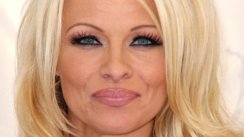 Pamela Anderson posing for photo 2012