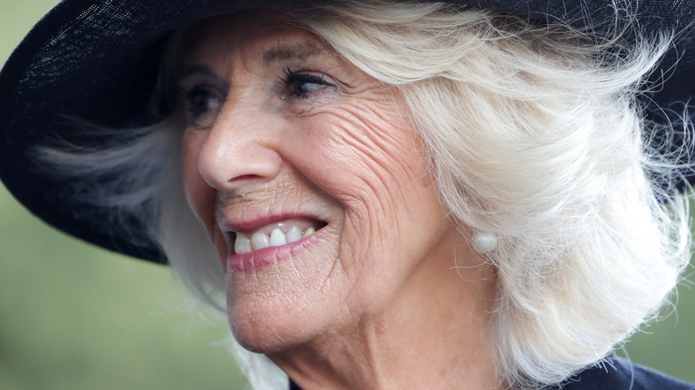 Queen Camilla looking sideways