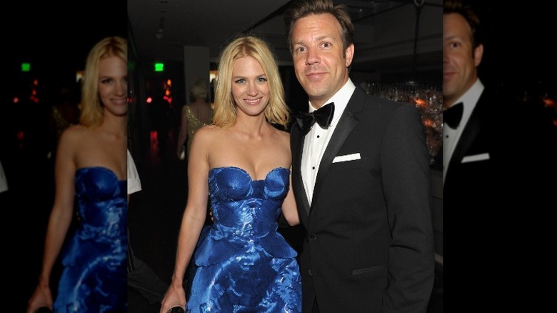 January Jones posing with Jason Sudeikis