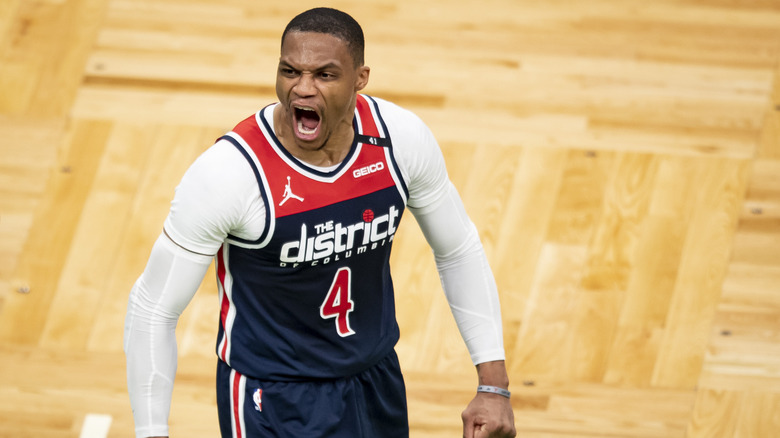 Russell Westbrook reacting during a game
