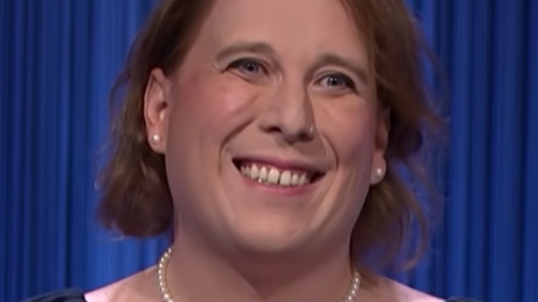 Amy Schneider smiling on "Jeopardy!"