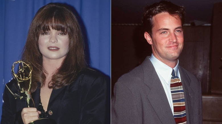 Valerie Bertinelli posing with Emmy, Matthew Perry smiling