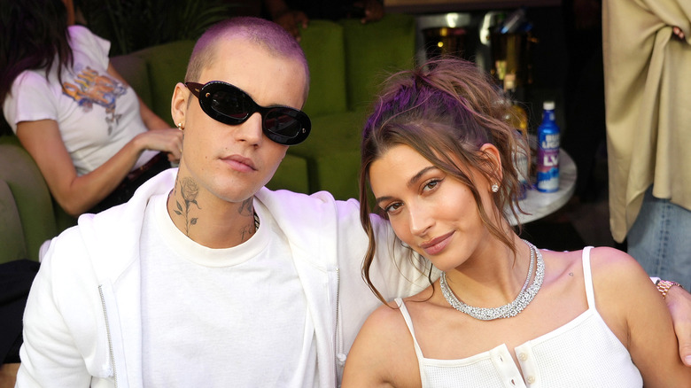 Justin and Hailey Bieber attend the Super Bowl LVI