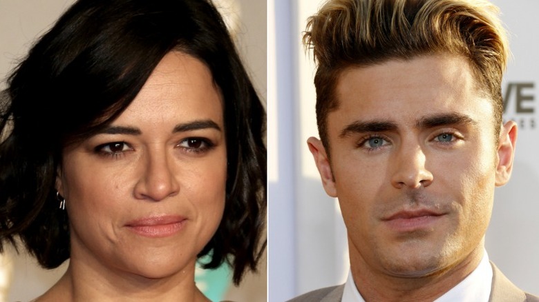 Michelle Rodriguez, left, Zac Efron, right
