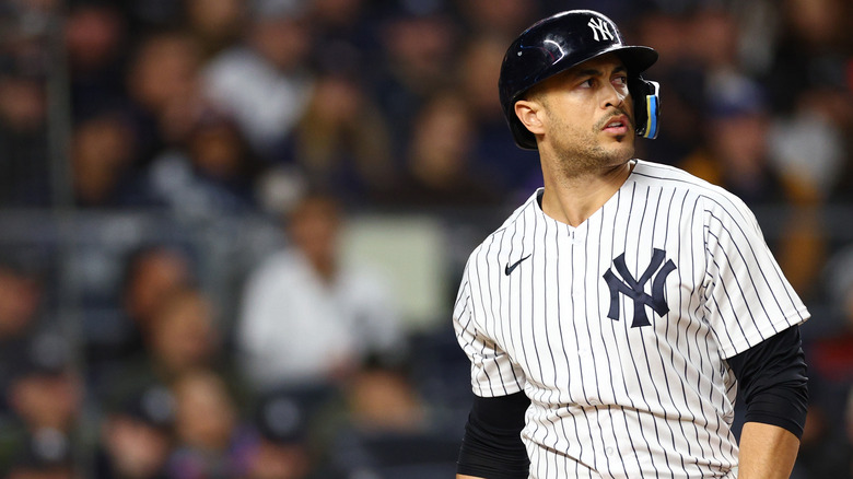 Giancarlo Stanton looking off to the side
