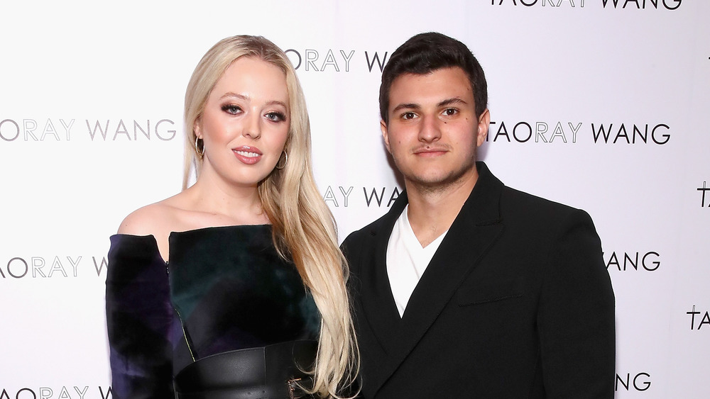 Tiffany Trump and Michael Boulos pose during New York Fashion Week