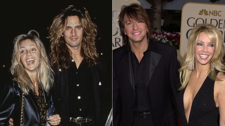 Split image of Heather Locklear with Tommy Lee, left, and Heather Locklear with Richie Sambora, right