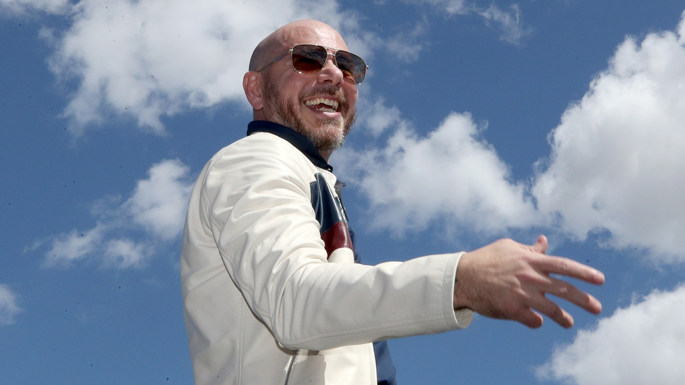 Pitbull smiling in sunglasses
