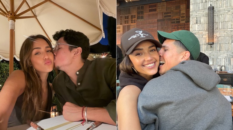 Side by side: Two instances of Danny Ramirez kissing Jessica Alba's cheek