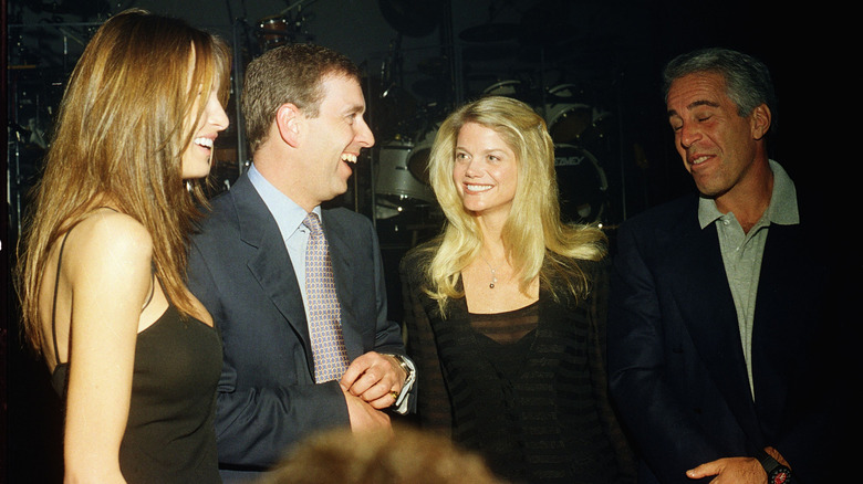 Melania Trump, Andrew Windsor, Sarah Ferguson, and Jeffrey Epstein laugh together