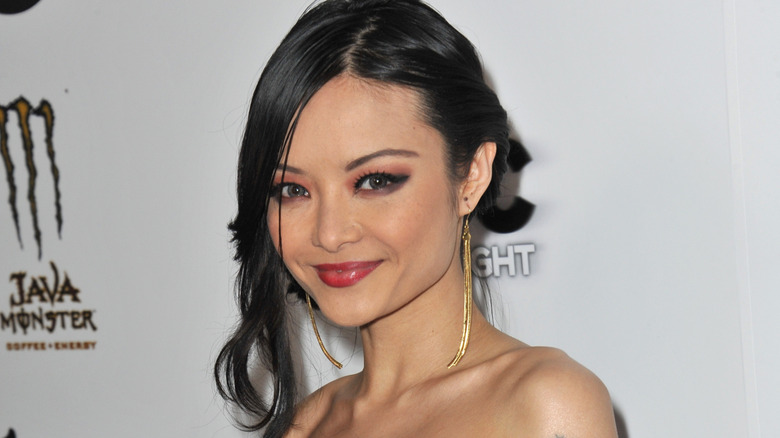 Tila Tequila wears pink lipstick