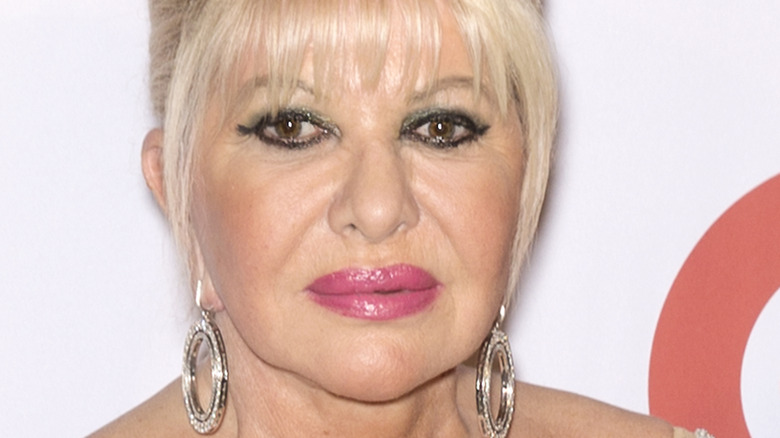 Ivana Trump looking at camera with hair pulled back and black eyeliner