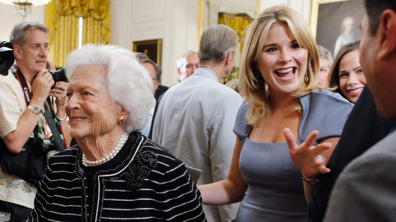 Barbara Bush walking with granddaughter Jenna Bush Hager